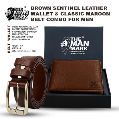 Brown Sentinel Leather Wallet & Classic Maroon Belt Combo for Men