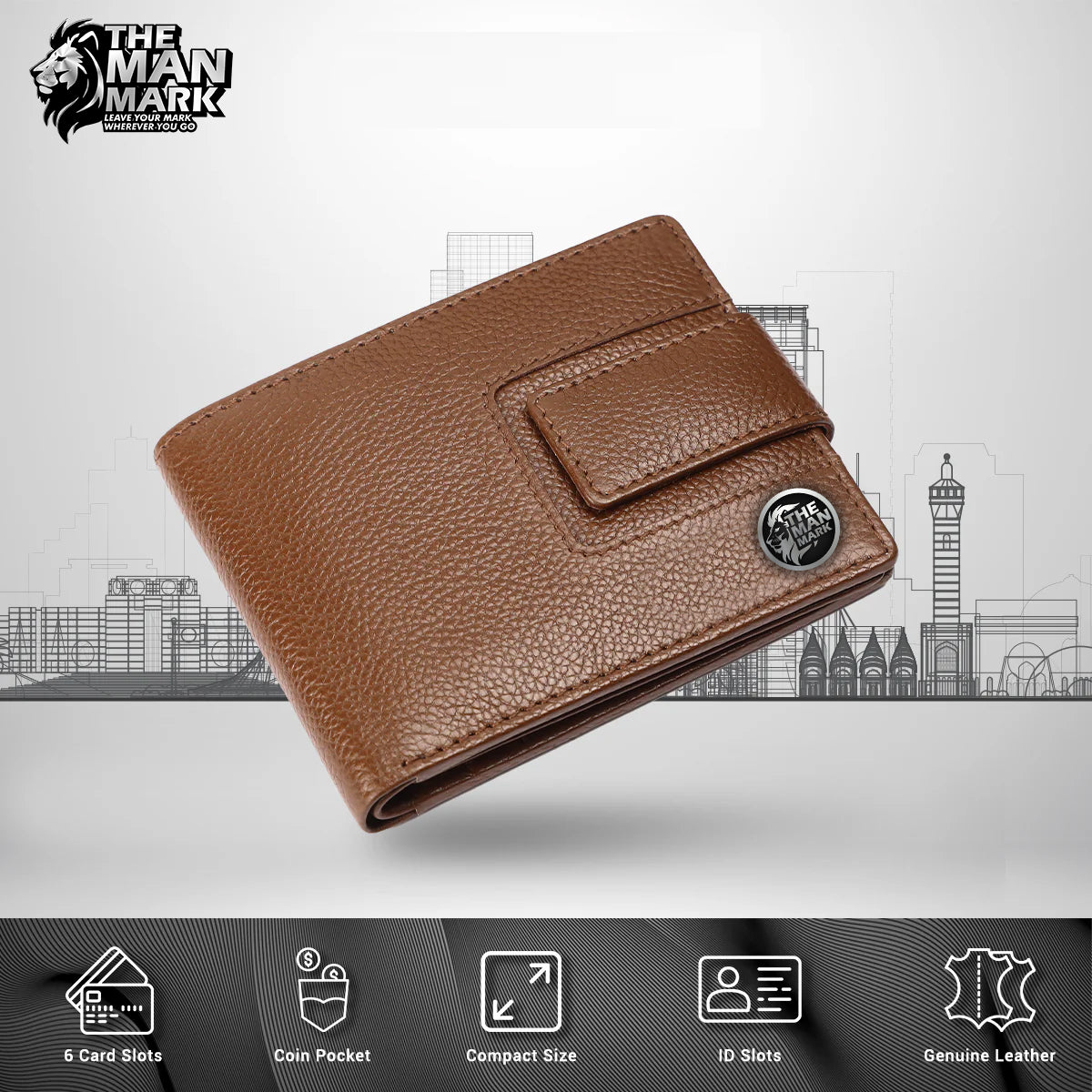 RFID Protected Bi-Fold Leather Wallet for Men - 6 Card Slots - Snap Button Closure - Gift for Men