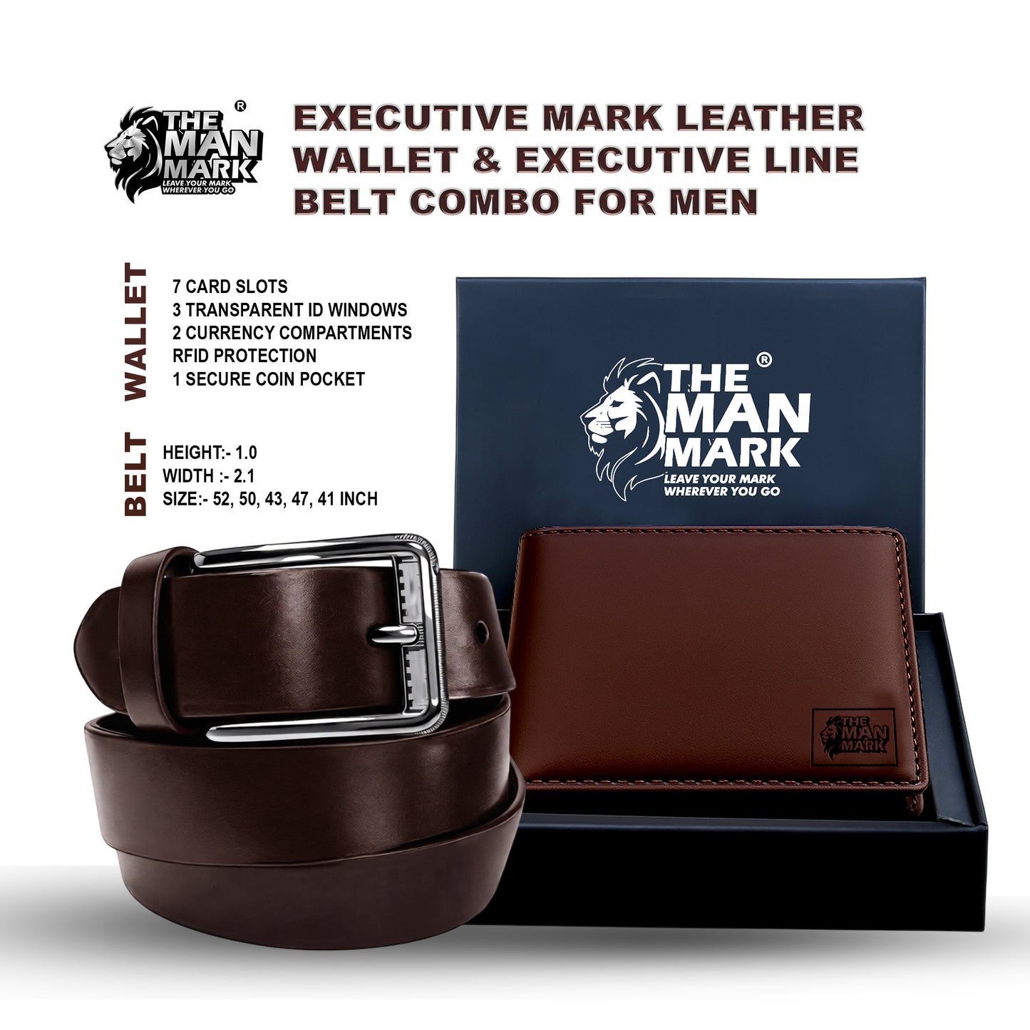 Executive Mark Leather  Wallet & Executive Line Belt Combo for Men