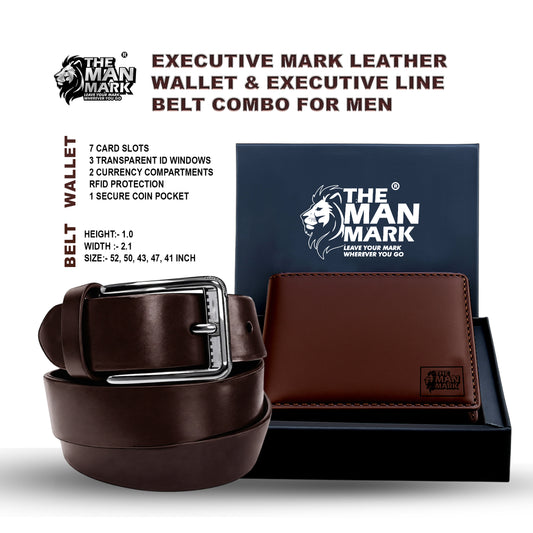 Executive Mark Leather  Wallet & Executive Line Belt Combo for Men