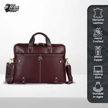 Leather Laptop Bag for Men - Fits Upto 16 Inch Laptop/MacBook - Premium Office Bag with 1 Year Warranty