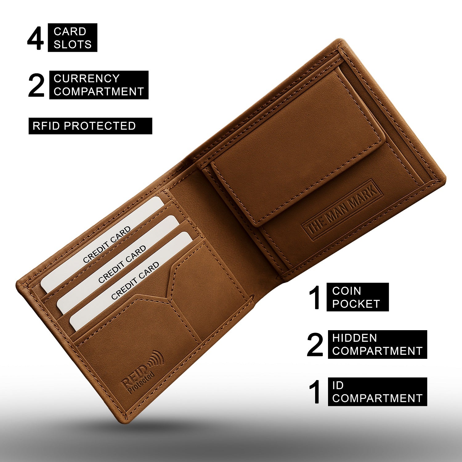 Golden Mustang Premium Leather Wallet - 4 Card Slots, 2 Currency Pockets, RFID Protection - Perfect Gift for Birthday, Valentine's Day, Father's Day, Brother's Day, Anniversary, Rakhi, Diwali etc