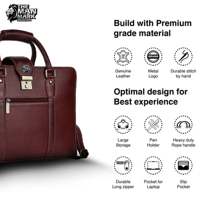 Leather Luxury Laptop Bag For Men With Adjustable & Removable Shoulder Strap