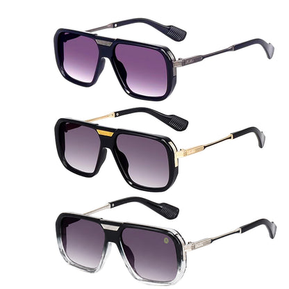 Alpha Vision Men’s Sunglasses – Black, Gold & Grey 3-Color Combo Pack | UV400 Protection, Impact Resistant, Lightweight & Premium Stylish Sunglasses