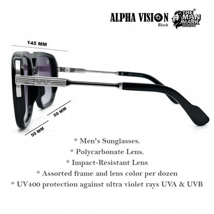 Alpha Vision Sunglasses for Men, Black & Silver Combo Pack | UV400 Protection | Impact Resistant | Lightweight & Comfortable | Premium Square Frame | 2 Pair Combo