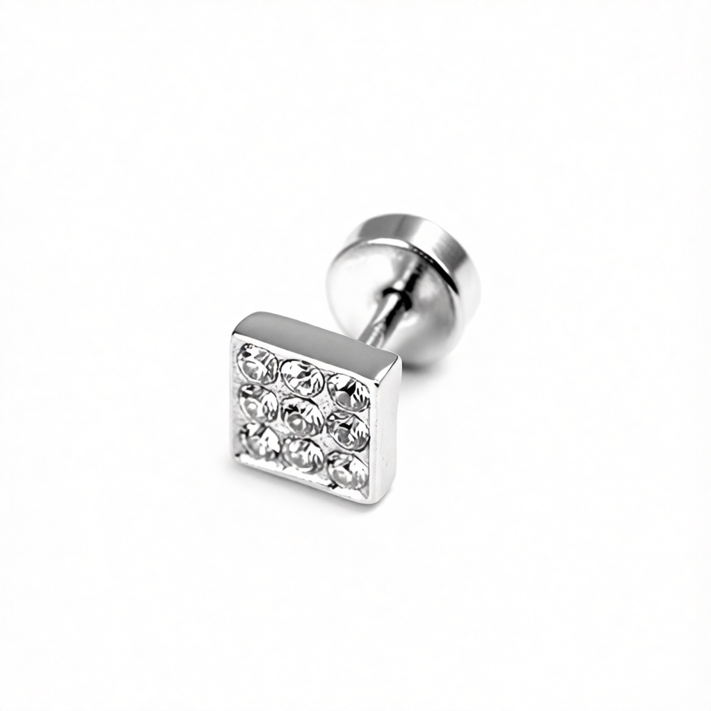 Square Crystal Stud Earring for Men
