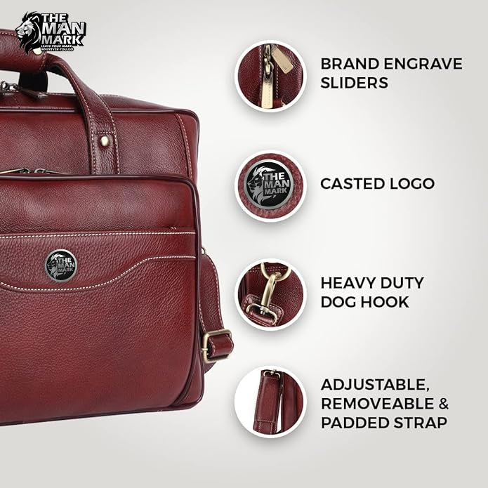 Leather Office Laptop Bags For Mens - Fits Up to 16-inch Laptop/MacBook - 1 Year Warranty Included