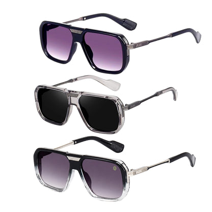 Alpha Vision Men’s Sunglasses – Black, Silver & Grey 3-Color Combo Pack | UV400 Protection, Impact Resistant, Lightweight & Premium Stylish Sunglasses
