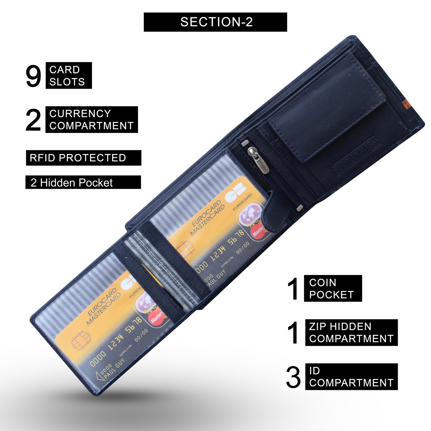 Alpha Edge Men's Premium Leather Wallet - 9 Card Slots, 2 Currency Pockets, RFID Protection - Perfect Gift for Birthday, Valentine's Day, Father's Day, Brother's Day, Anniversary, Rakhi, Diwali etc