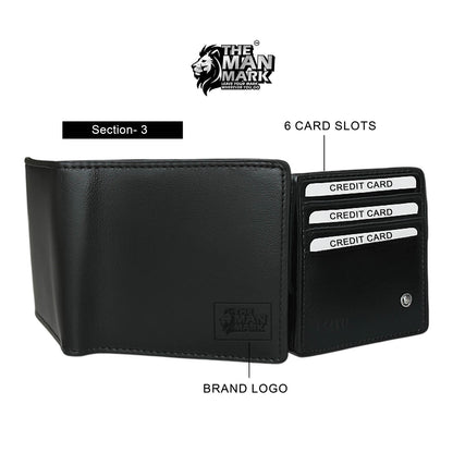 Black Sentinel Premium Leather Wallet - 6 Card Slots, 2 Currency Pockets, RFID Protection - Perfect Gift for Birthday, Valentine's Day, Father's Day, Brother's Day, Anniversary, Rakhi, Diwali etc
