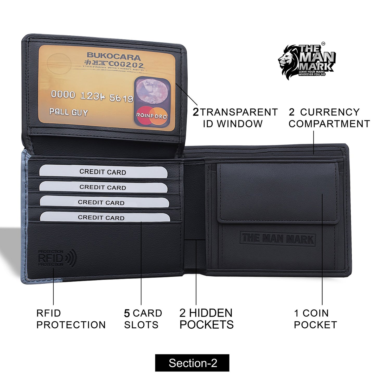Dual Domain Premium Leather Wallet - 5 Card Slots, 2 Currency Pockets, RFID Protection - Perfect Gift for Birthday, Valentine's Day, Father's Day, Brother's Day, Anniversary, Rakhi, Diwali etc
