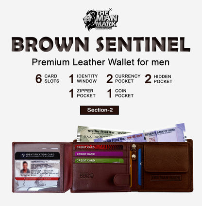 Brown Sentinel Premium Leather Wallet - 6 Card Slots, 2 Currency Pockets, RFID Protection - Perfect Gift for Birthday, Valentine's Day, Father's Day, Brother's Day, Anniversary, Rakhi, Diwali etc