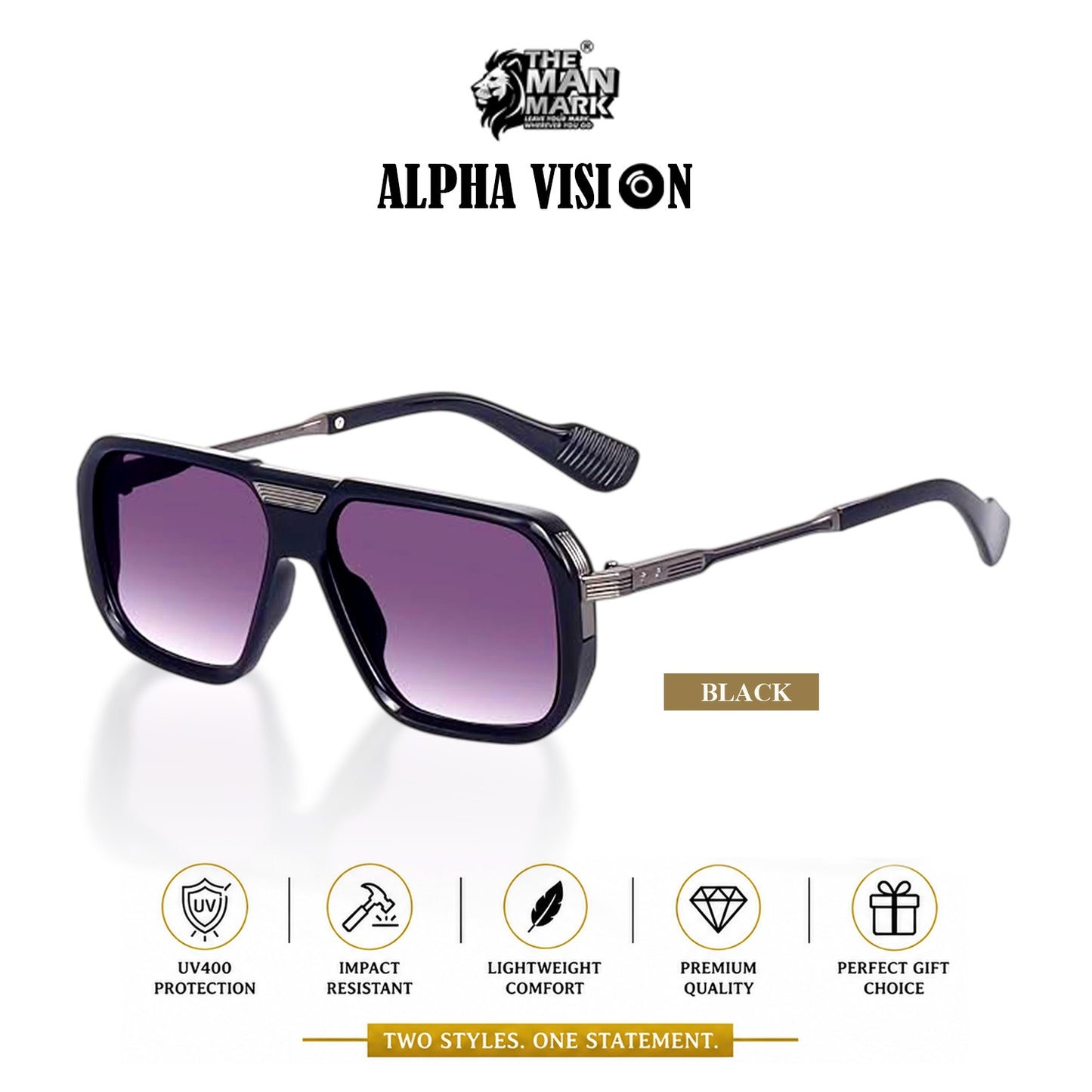 Alpha Vision Men’s Sunglasses – Black, Gold & Grey 3-Color Combo Pack | UV400 Protection, Impact Resistant, Lightweight & Premium Stylish Sunglasses