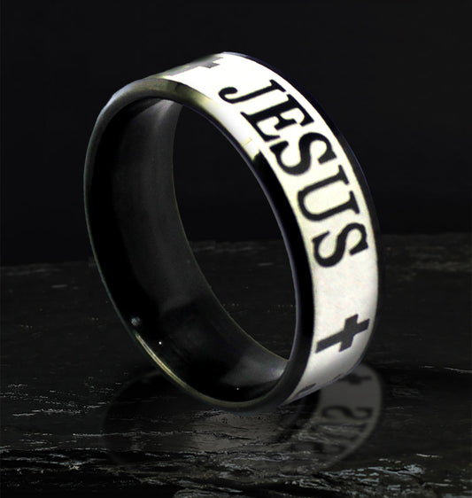 Jesus Cross Stainless Steel Ring (Black)