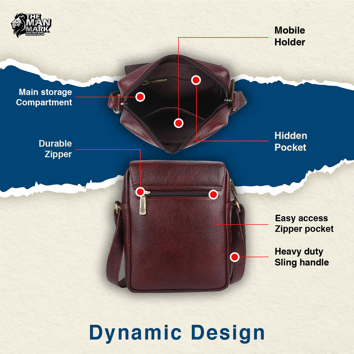 Leather Slingbag For Men - Adjustable Strap - 1 Year Warranty