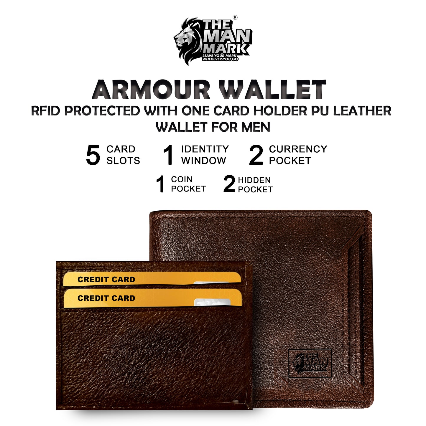 Armour Wallet With One Card Holder Pu Leather Wallet- 5 Card Slots, 2 Currency Pockets, 1 ID Window, RFID Protection - Perfect Gift for Birthday, Valentine's Day, Father's Day, Brother's Day, Anniversary, Rakhi, Diwali etc.