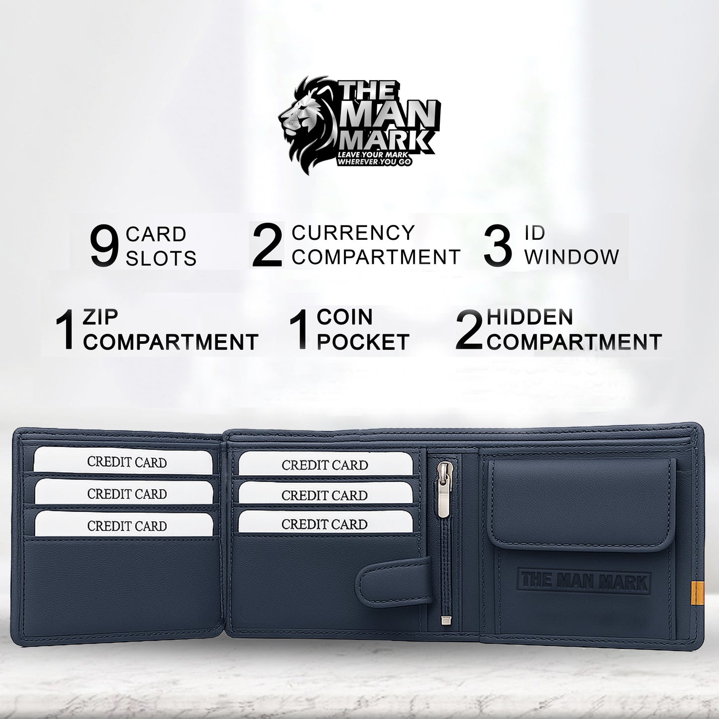 Alpha Edge Men's Premium Leather Wallet - 9 Card Slots, 2 Currency Pockets, RFID Protection - Perfect Gift for Birthday, Valentine's Day, Father's Day, Brother's Day, Anniversary, Rakhi, Diwali etc