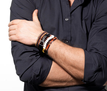 Men'S Leather Bracelet Punk Guitar Accessories Wholesale Trade Vintage Hand-Woven Beads Bracelet Bracelet