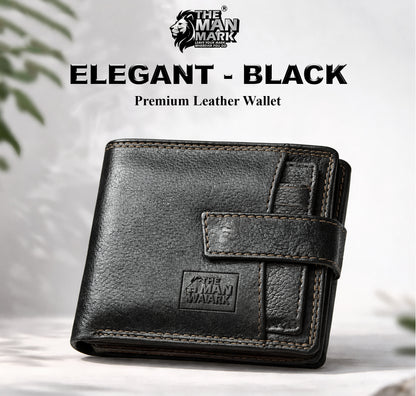 Elegant (Black) with Extra card Holder Premium Leather Wallet - 5 Card Slots, 2 Currency Pockets, 2, ID Window, RFID Protection - Perfect Gift for Birthday, Valentine's Day, Father's Day, Brother's Day, Anniversary, Rakhi, Diwali etc