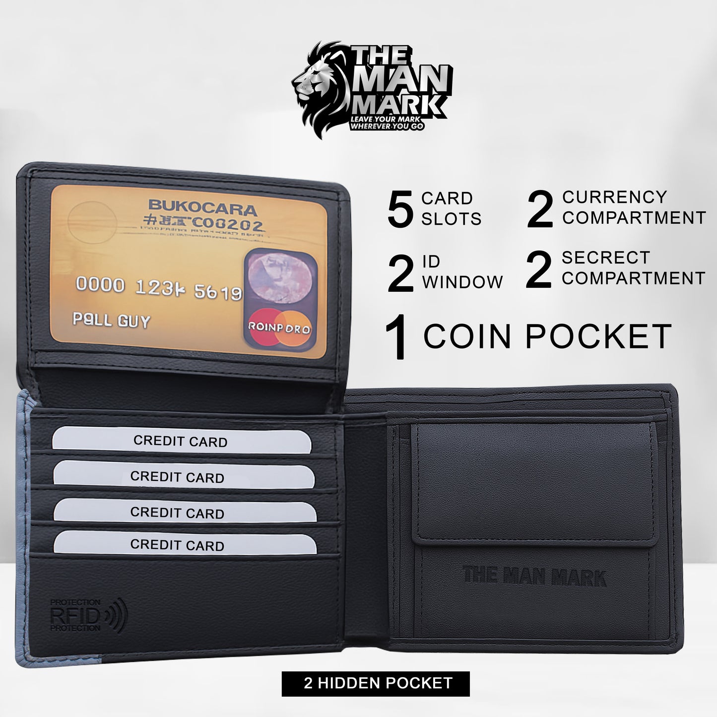 Dual Domain Premium Leather Wallet - 5 Card Slots, 2 Currency Pockets, RFID Protection - Perfect Gift for Birthday, Valentine's Day, Father's Day, Brother's Day, Anniversary, Rakhi, Diwali etc