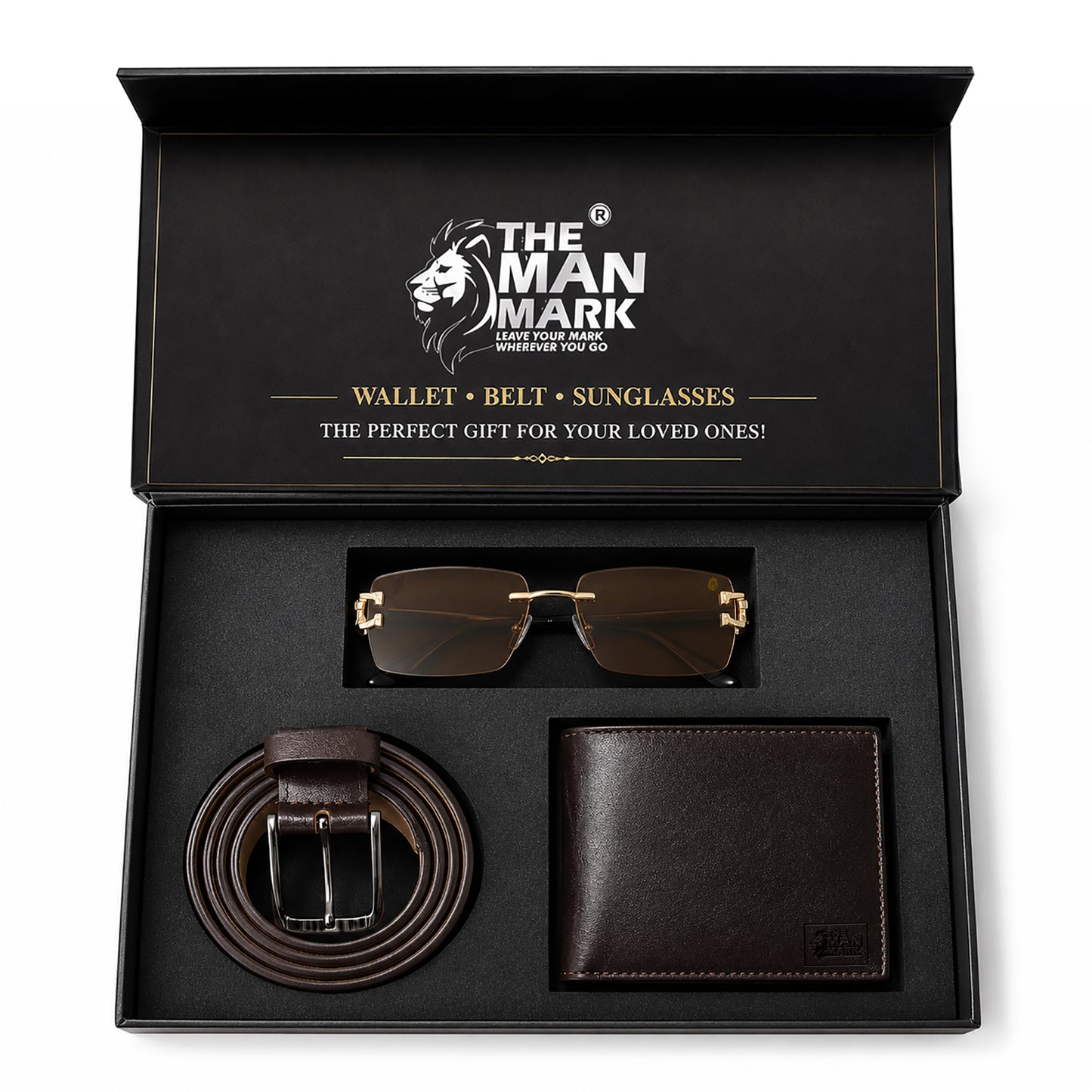Brown Sentinel Wallet, Alpha Rider Brown Sunglasses & Professional Edge Brown Belt – Premium Gift Combo for Men