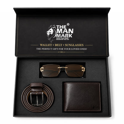 Brown Sentinel Wallet, Alpha Rider Brown Sunglasses & Professional Edge Brown Belt – Premium Gift Combo for Men