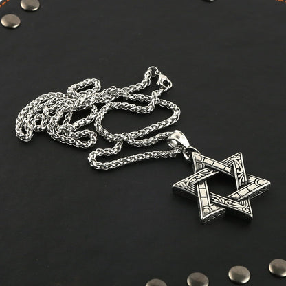 Retro Fashion Personality Hip Hop Hexagram Necklace Pendant European and American Men Accessories