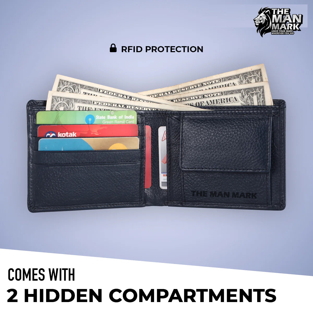 Leather Wallet for Men - RFID Protected Leather Money Bag for Men with 4 ATM Credit Debit Card Slots