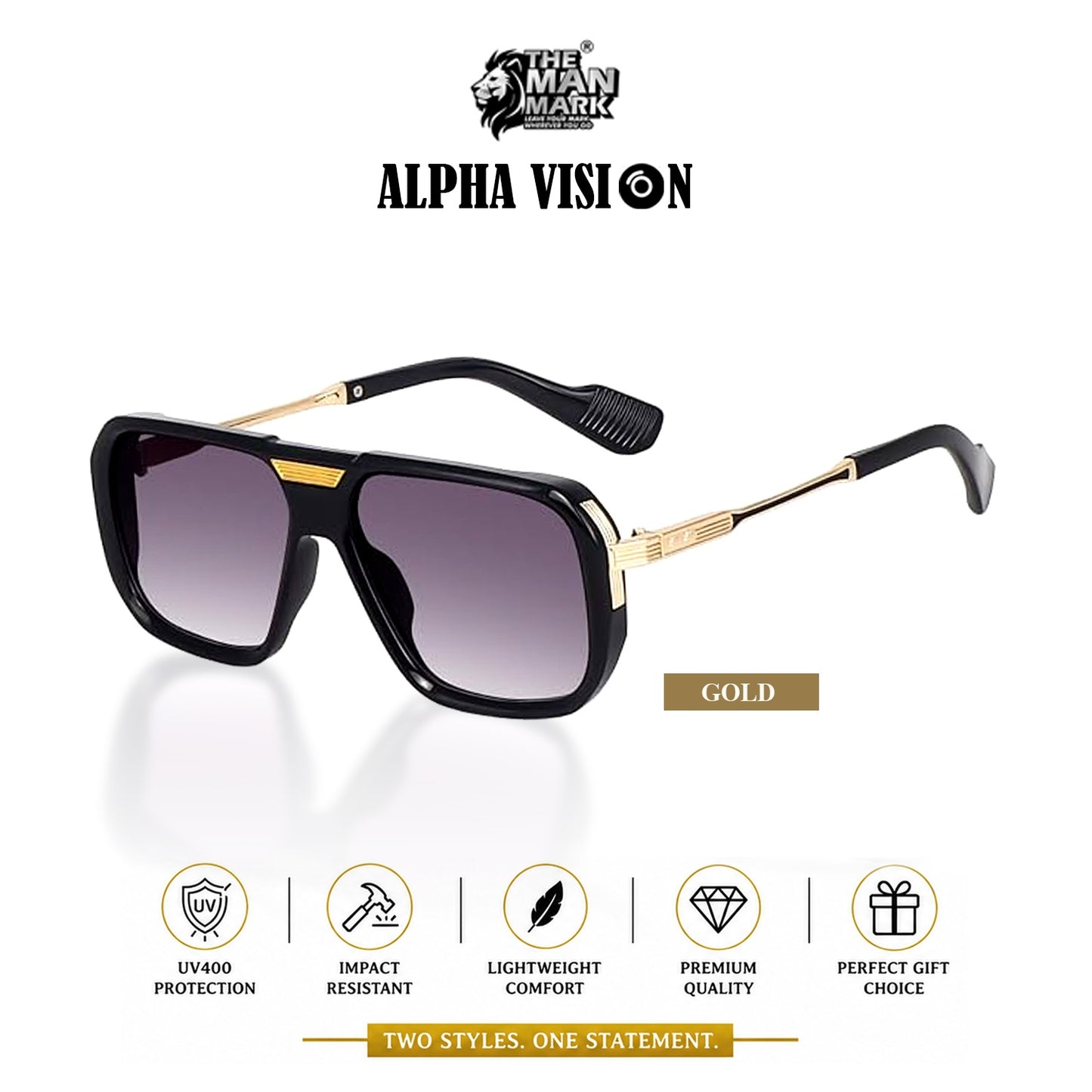 Alpha Vision Men’s Sunglasses – Gold, Silver & Grey 3-Color Combo Pack | UV400 Protection, Impact Resistant, Lightweight & Premium Stylish Sunglasses