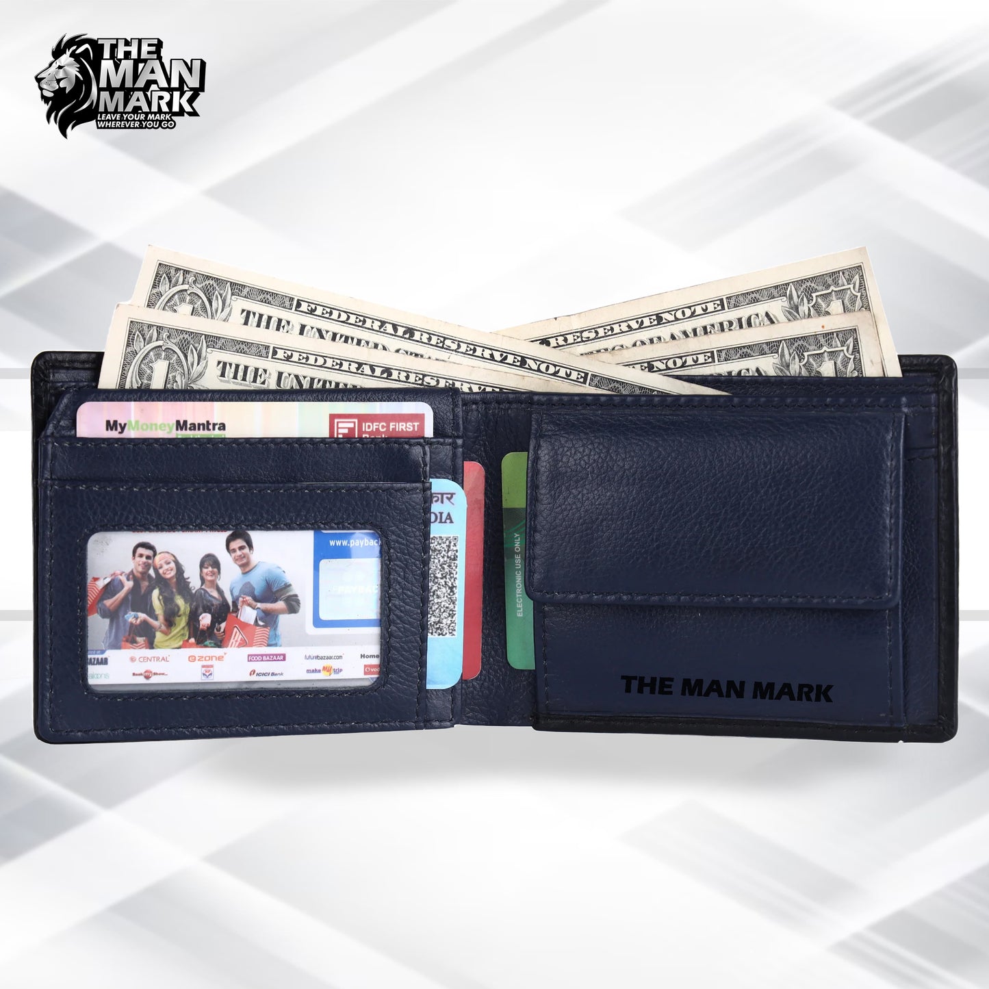 Men's Wallet - Genuine Leather Bifold Money Wallet with RFID Protection - Blue Wallet for Men - 5 Card