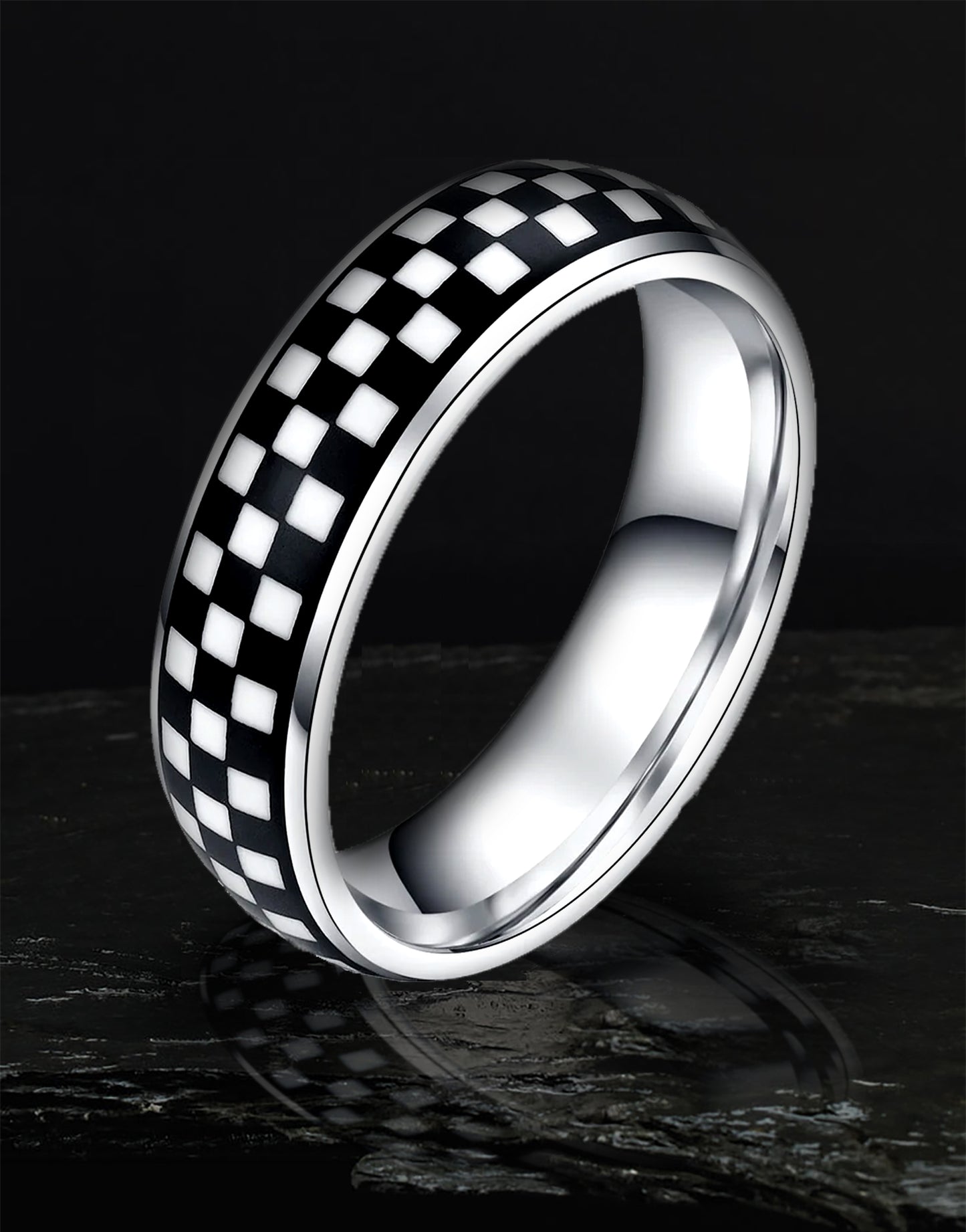 Tungsten Carbide Men's Black Plated Wedding Ring with Laser Etched Tribal Design