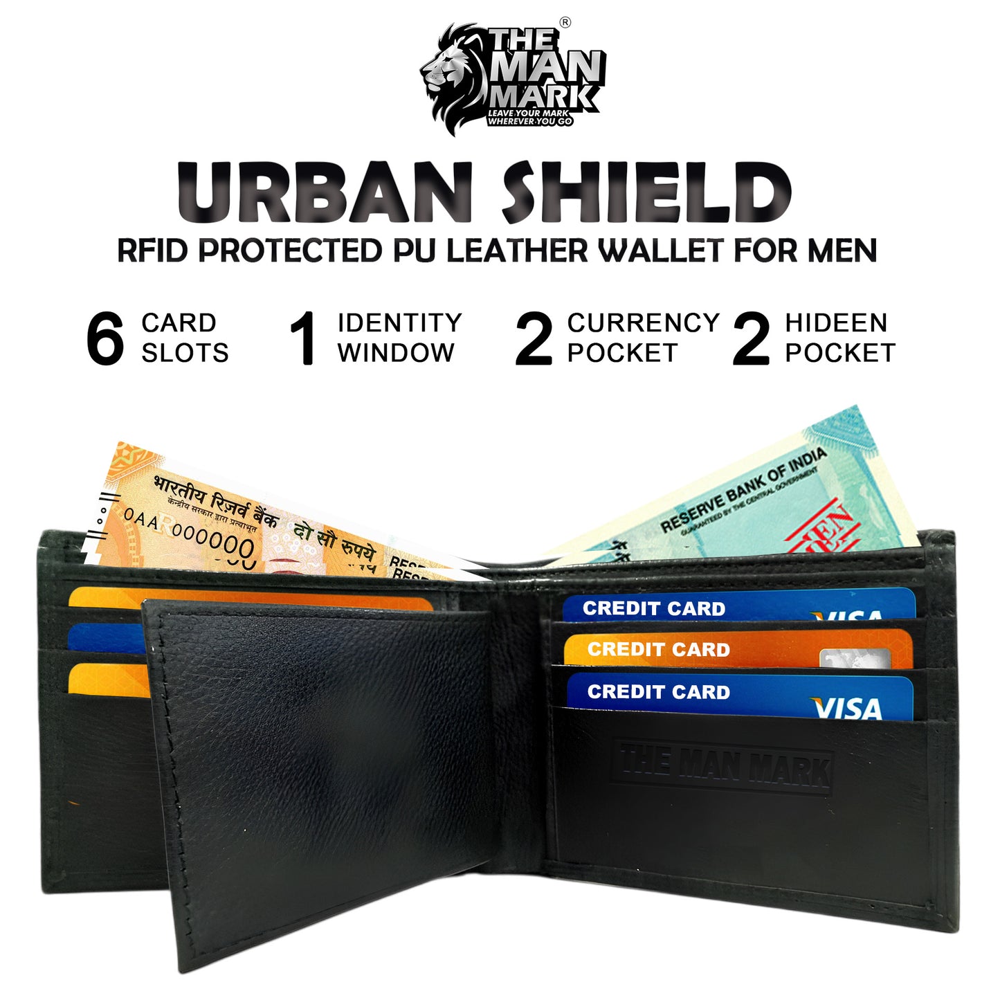 Urban Shield Pu Leather Wallet- 6 Card Slots, 2 Currency Pockets, 1 ID Window, RFID Protection - Perfect Gift for Birthday, Valentine's Day, Father's Day, Brother's Day, Anniversary, Rakhi, Diwali etc.