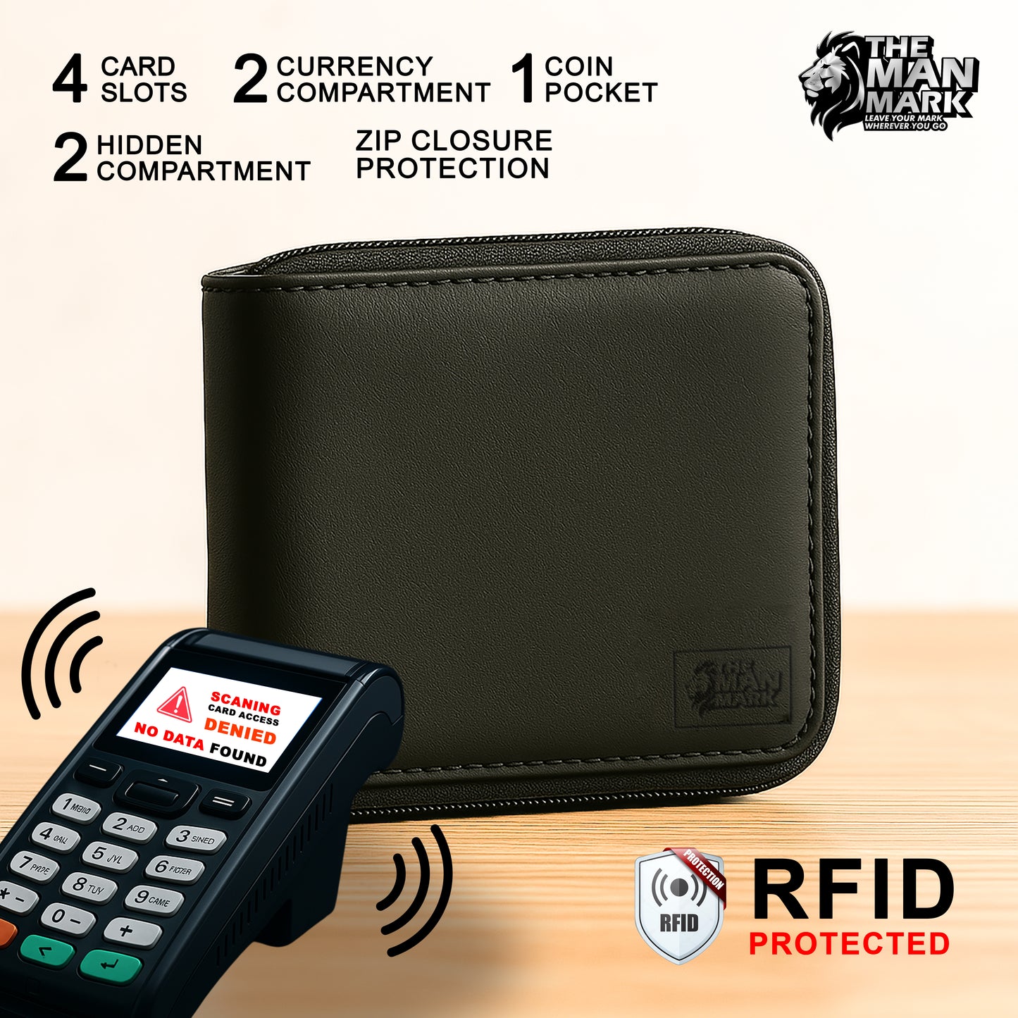 Vault Iron Zip Premium Leather Wallet - 4 Card Slots, 2 Currency Pockets, RFID Protection - Perfect Gift for Birthday, Valentine's Day, Father's Day, Brother's Day, Anniversary, Rakhi, Diwali etc