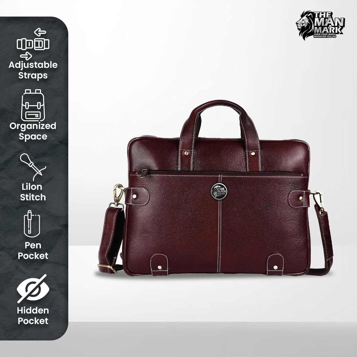 Leather Laptop Bag for Men - Fits Upto 16 Inch Laptop/MacBook - Premium Office Bag with 1 Year Warranty