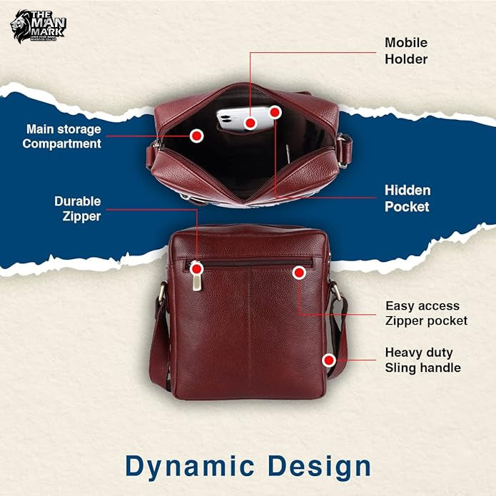 Genuine Leather Travel Messenger Sling Side Documents Bags| 1 Compartments |1 Inner Zipper pocket |1 front