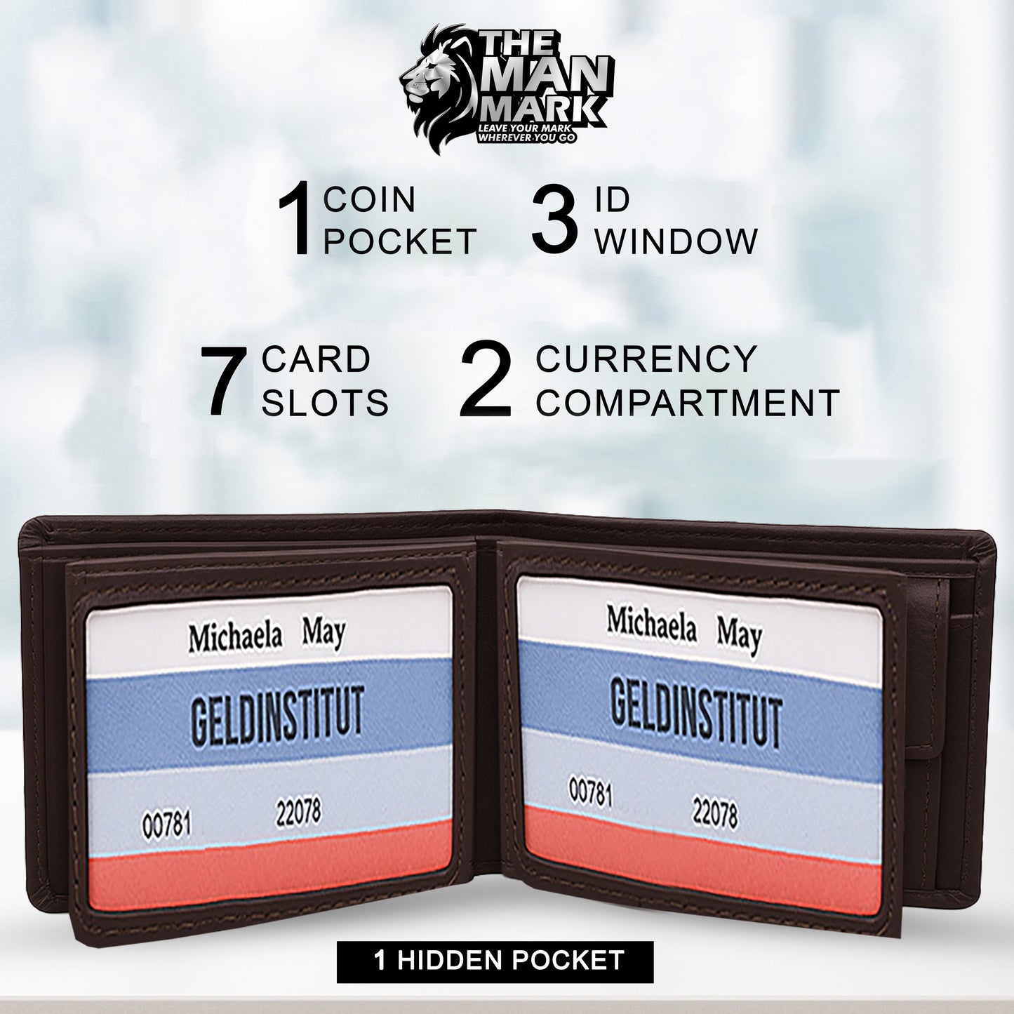 Executive Mark  Premium Leather Wallet - 7 Card Slots, 2 Currency Pockets, RFID Protection - Perfect Gift for Birthday, Valentine's Day, Father's Day, Brother's Day, Anniversary, Rakhi, Diwali etc