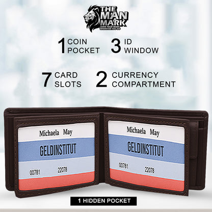 Executive Mark  Premium Leather Wallet - 7 Card Slots, 2 Currency Pockets, RFID Protection - Perfect Gift for Birthday, Valentine's Day, Father's Day, Brother's Day, Anniversary, Rakhi, Diwali etc