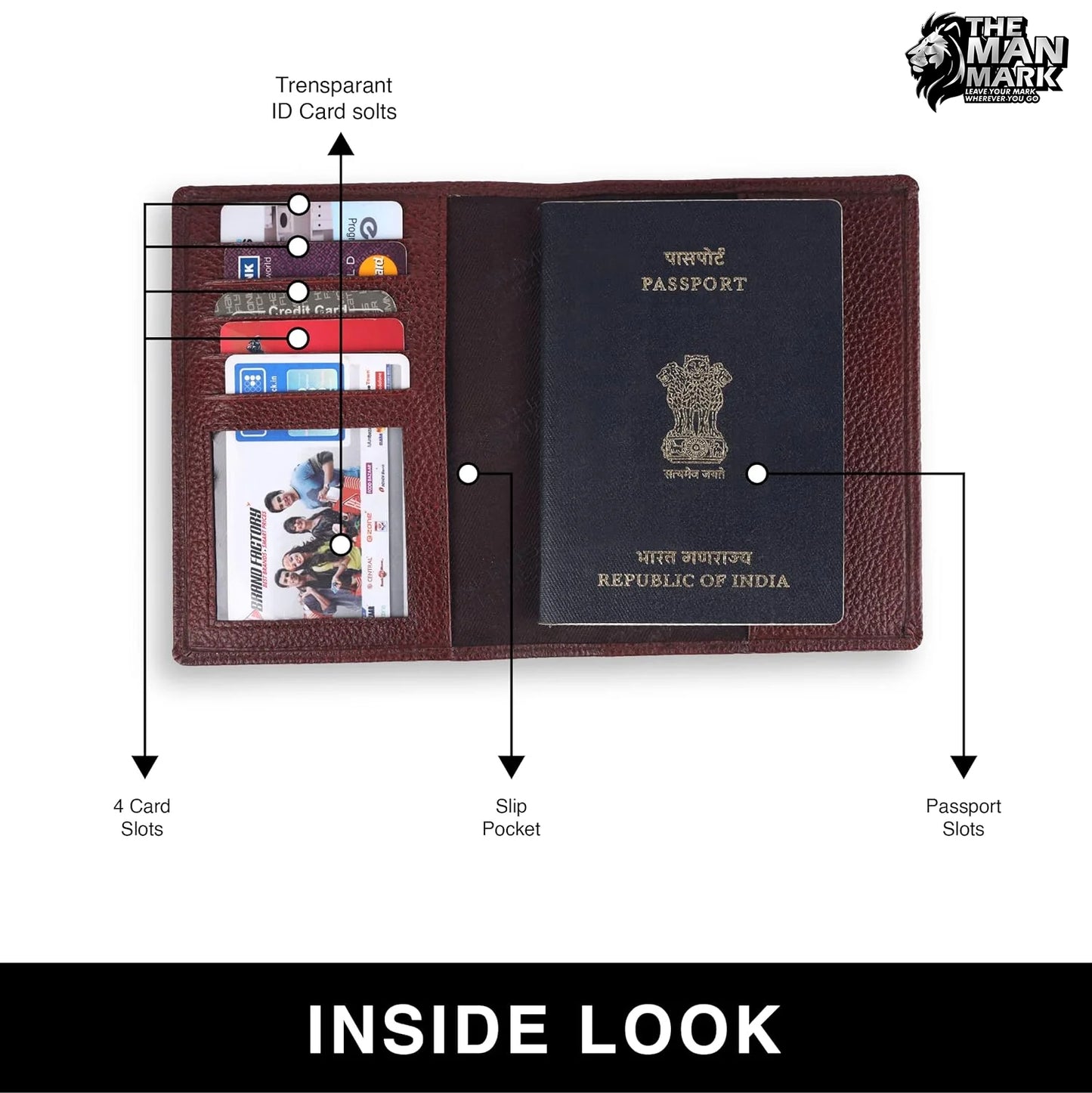 Leather Travel Passport Holder For Men And Women With Passport Slot, Card Slots, ID Card Slot - RFID Protected