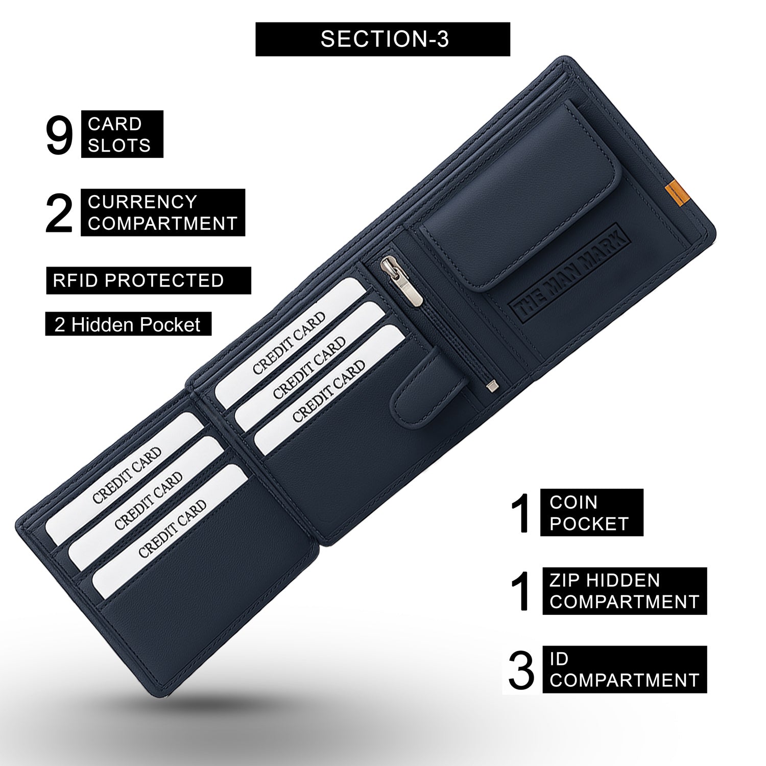 Alpha Edge Men's Premium Leather Wallet - 9 Card Slots, 2 Currency Pockets, RFID Protection - Perfect Gift for Birthday, Valentine's Day, Father's Day, Brother's Day, Anniversary, Rakhi, Diwali etc