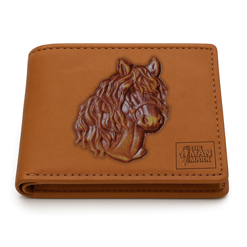 Golden Mustang Premium Leather Wallet - 4 Card Slots, 2 Currency Pockets, RFID Protection - Perfect Gift for Birthday, Valentine's Day, Father's Day, Brother's Day, Anniversary, Rakhi, Diwali etc