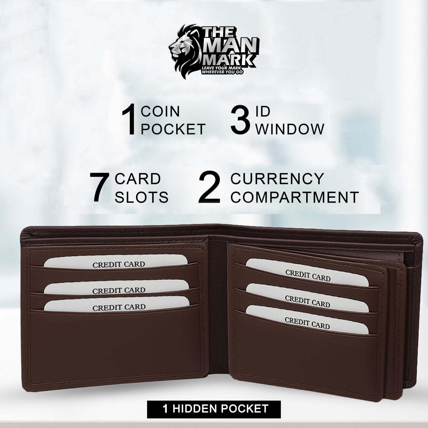 Executive Mark  Premium Leather Wallet - 7 Card Slots, 2 Currency Pockets, RFID Protection - Perfect Gift for Birthday, Valentine's Day, Father's Day, Brother's Day, Anniversary, Rakhi, Diwali etc