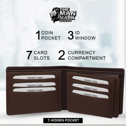 Executive Mark  Premium Leather Wallet - 7 Card Slots, 2 Currency Pockets, RFID Protection - Perfect Gift for Birthday, Valentine's Day, Father's Day, Brother's Day, Anniversary, Rakhi, Diwali etc