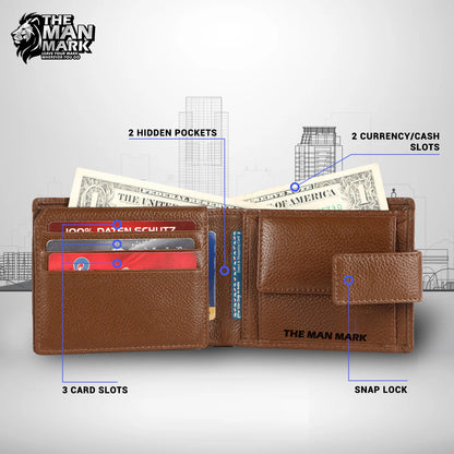 RFID Protected Bi-Fold Leather Wallet for Men - 6 Card Slots - Snap Button Closure - Gift for Men