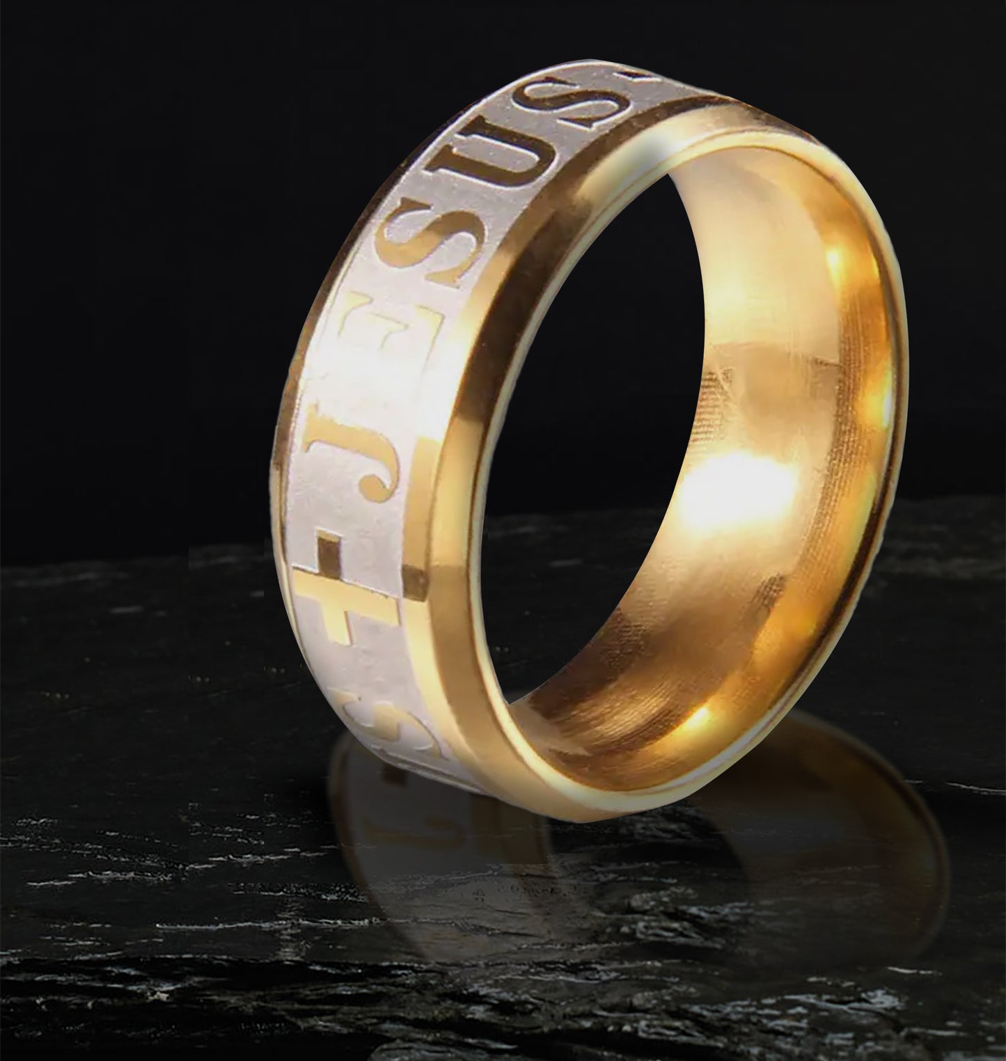 Jesus Cross Stainless Steel Ring (Gold)