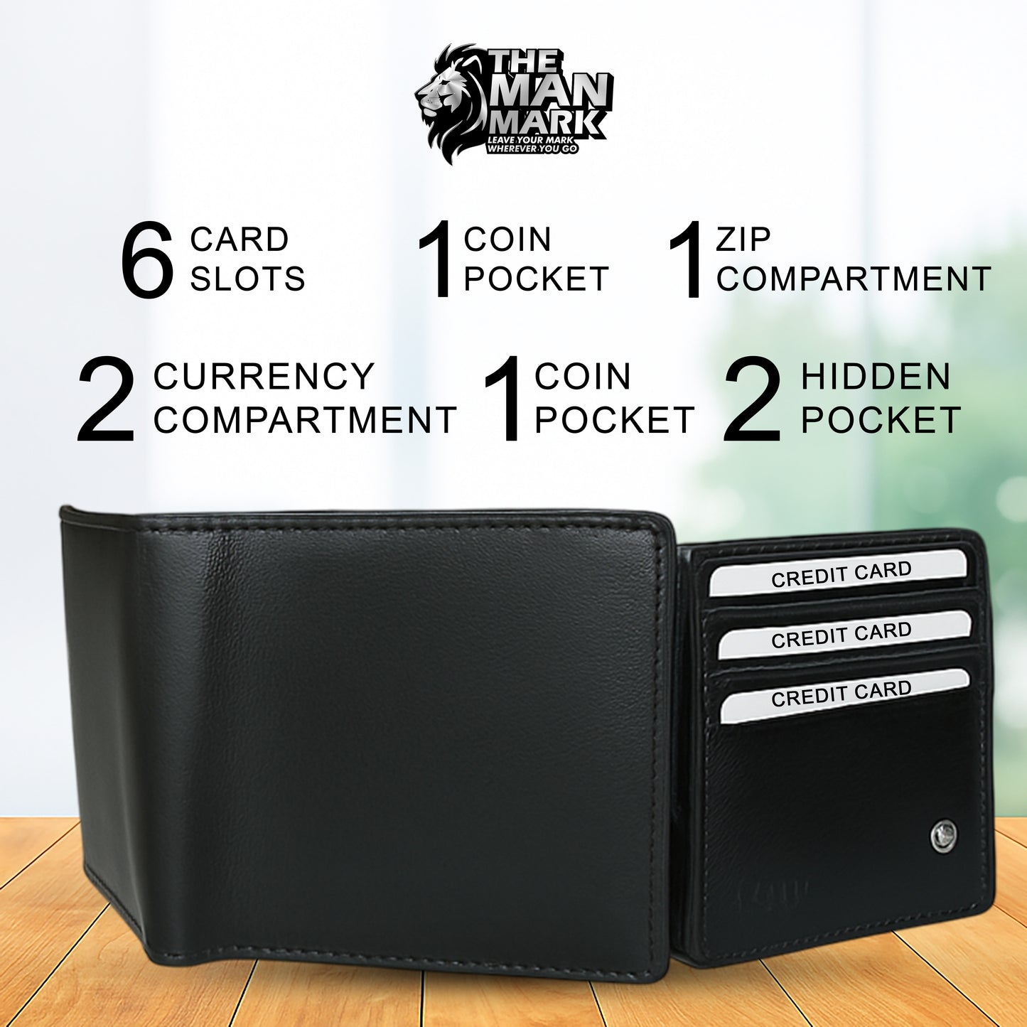 Black Sentinel Premium Leather Wallet - 6 Card Slots, 2 Currency Pockets, RFID Protection - Perfect Gift for Birthday, Valentine's Day, Father's Day, Brother's Day, Anniversary, Rakhi, Diwali etc