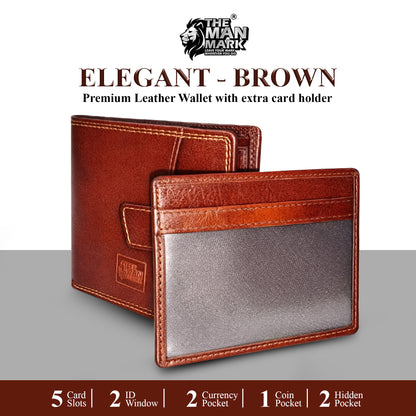Elegant (Brown) with Extra card Holder Premium Leather Wallet - 5 Card Slots, 2 Currency Pockets, 2, ID Window, RFID Protection - Perfect Gift for Birthday, Valentine's Day, Father's Day, Brother's Day, Anniversary, Rakhi, Diwali etc