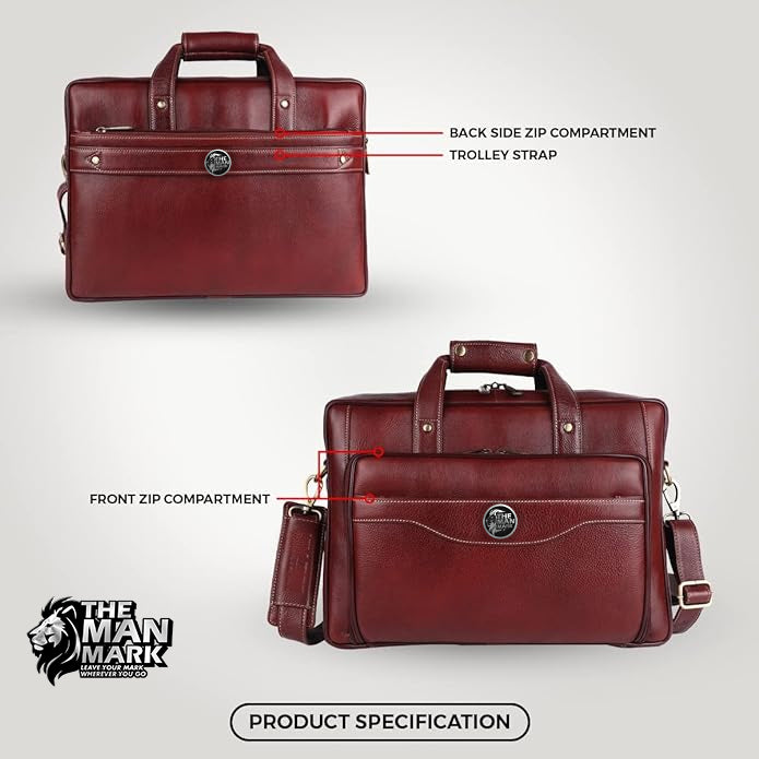 Leather Office Laptop Bags For Mens - Fits Up to 16-inch Laptop/MacBook - 1 Year Warranty Included