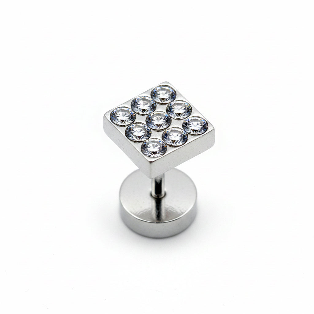 Square Crystal Stud Earring for Men