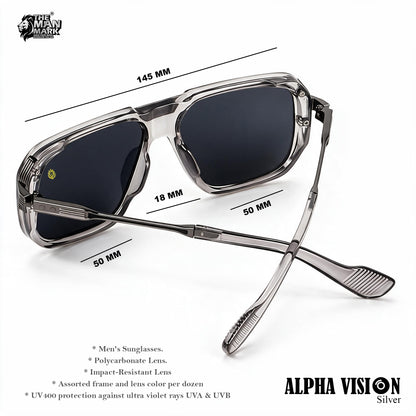 Alpha Vision Sunglasses for Men – Silver & Grey Color Combo Pack | UV400 Protection | Premium Square Frame | Lightweight Stylish Eyewear