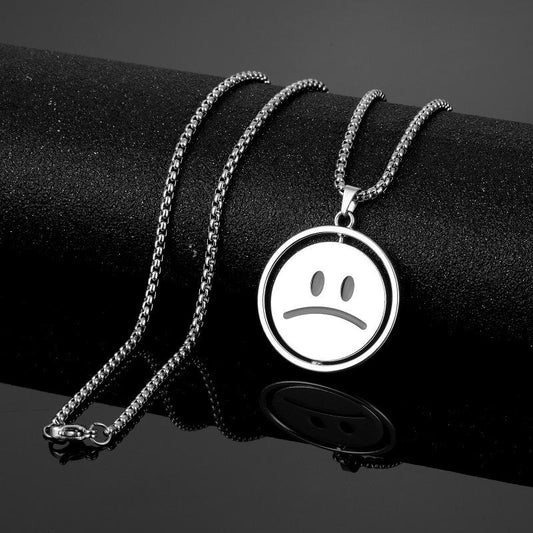 Sad Happy Face Spinner Necklace, Flip Face Necklace